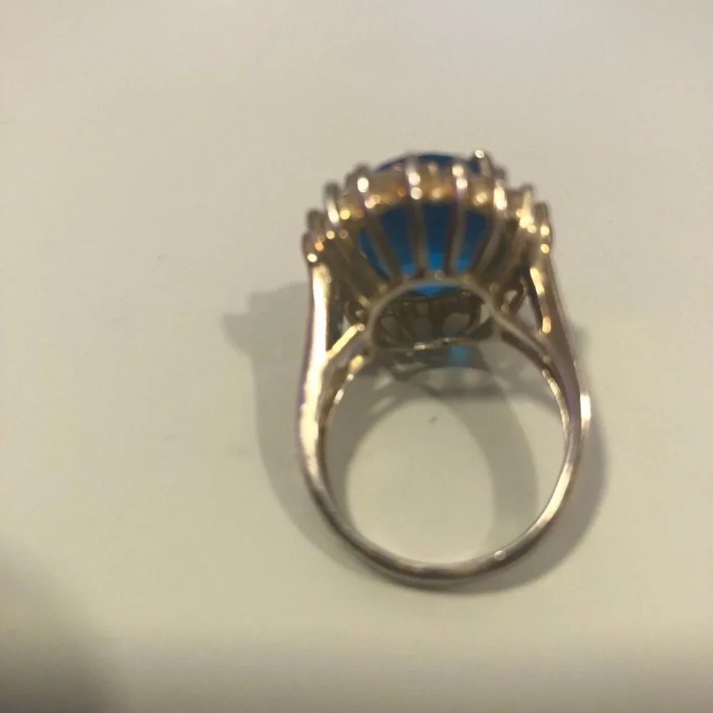 PRINSESS DIANA'S ring! gold plated  blue topaz  vintage Diana's ring, size 7 - Picture 3 of 7